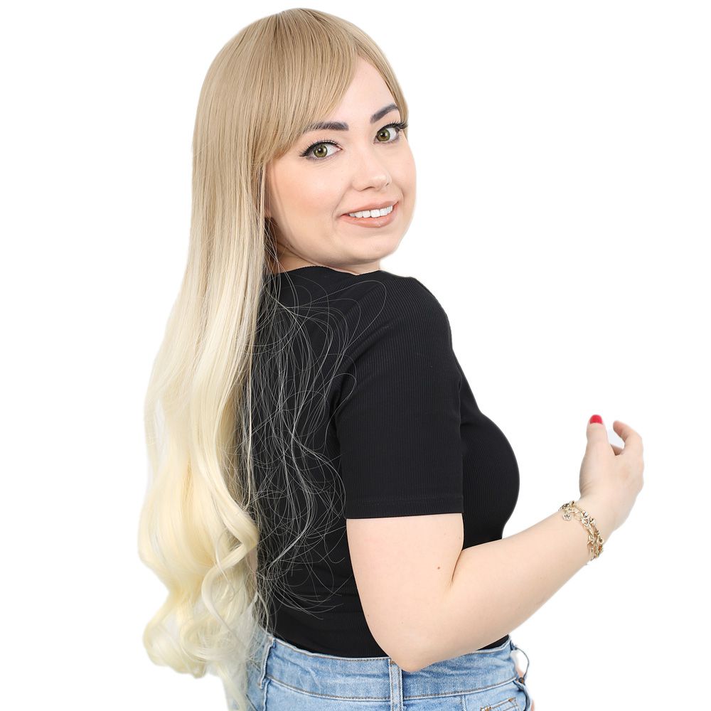 Long Wavy Kanekalon Fiber Synthetic Wig with Custom Bangs / Ashy Wig / Platinum Ombré