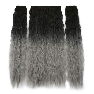 Kanekalon Fiber Synthetic Embossed Wavy Half Moon + 2 Side Hair Snaps / Black Gray Ombré