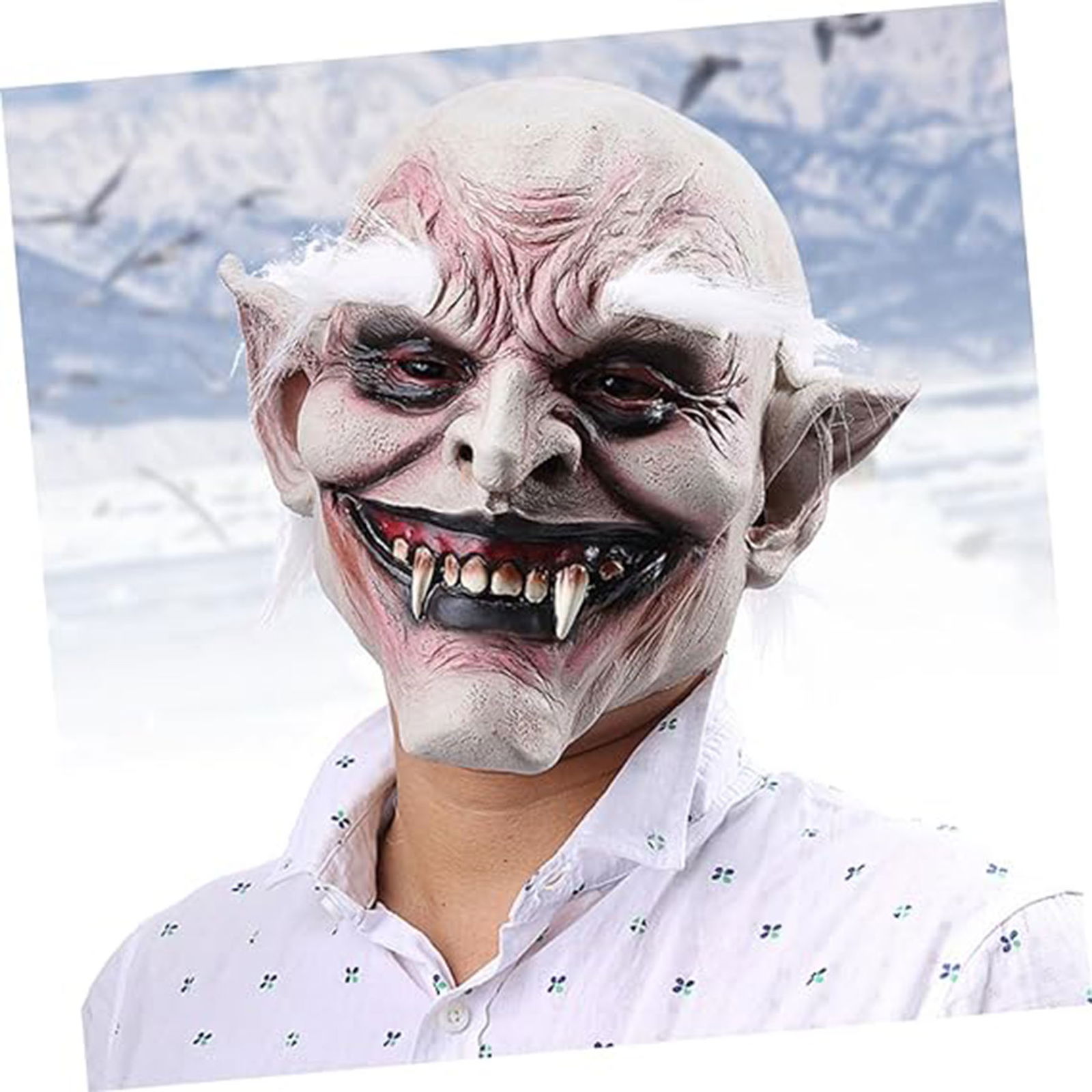 Horror Zombie Mask Latex Vampire Mask Meat Mask with White Hair Eyebrows