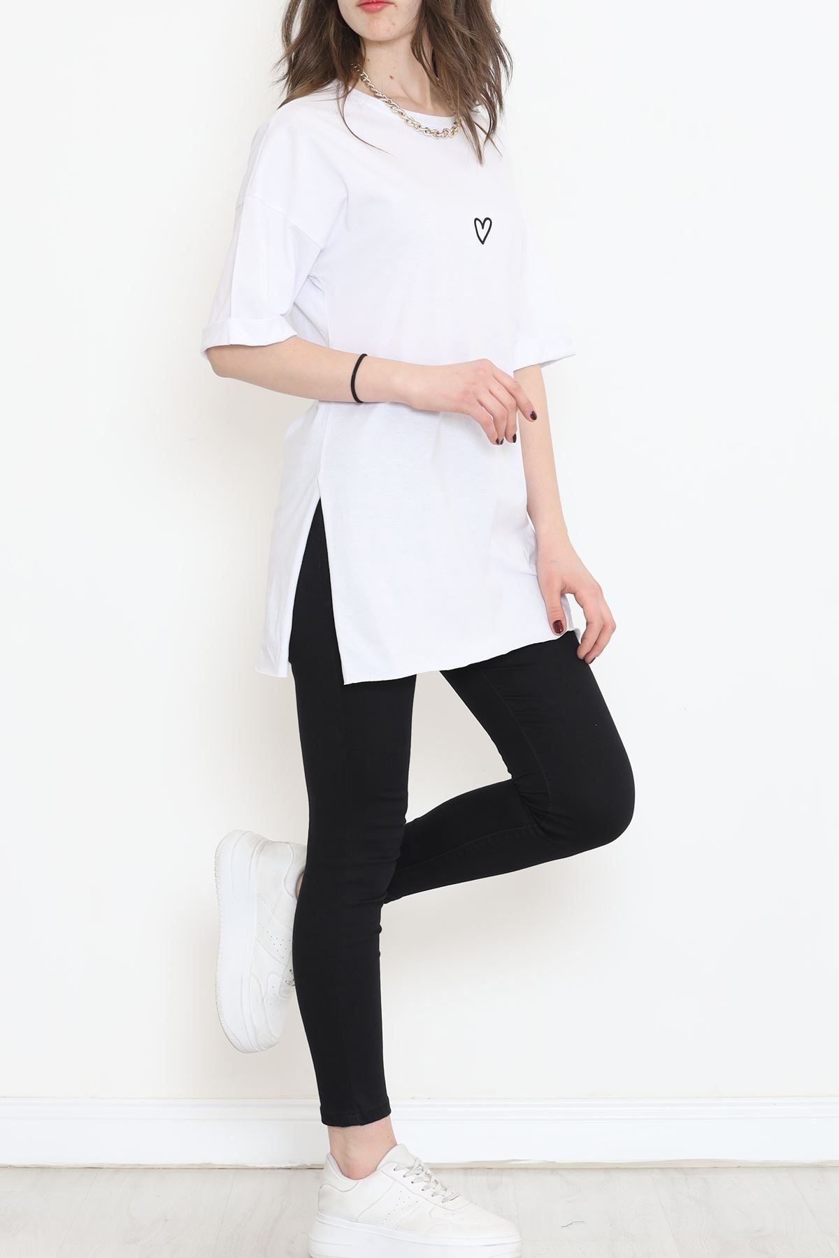 Double Sleeve Printed T-Shirt White-Black