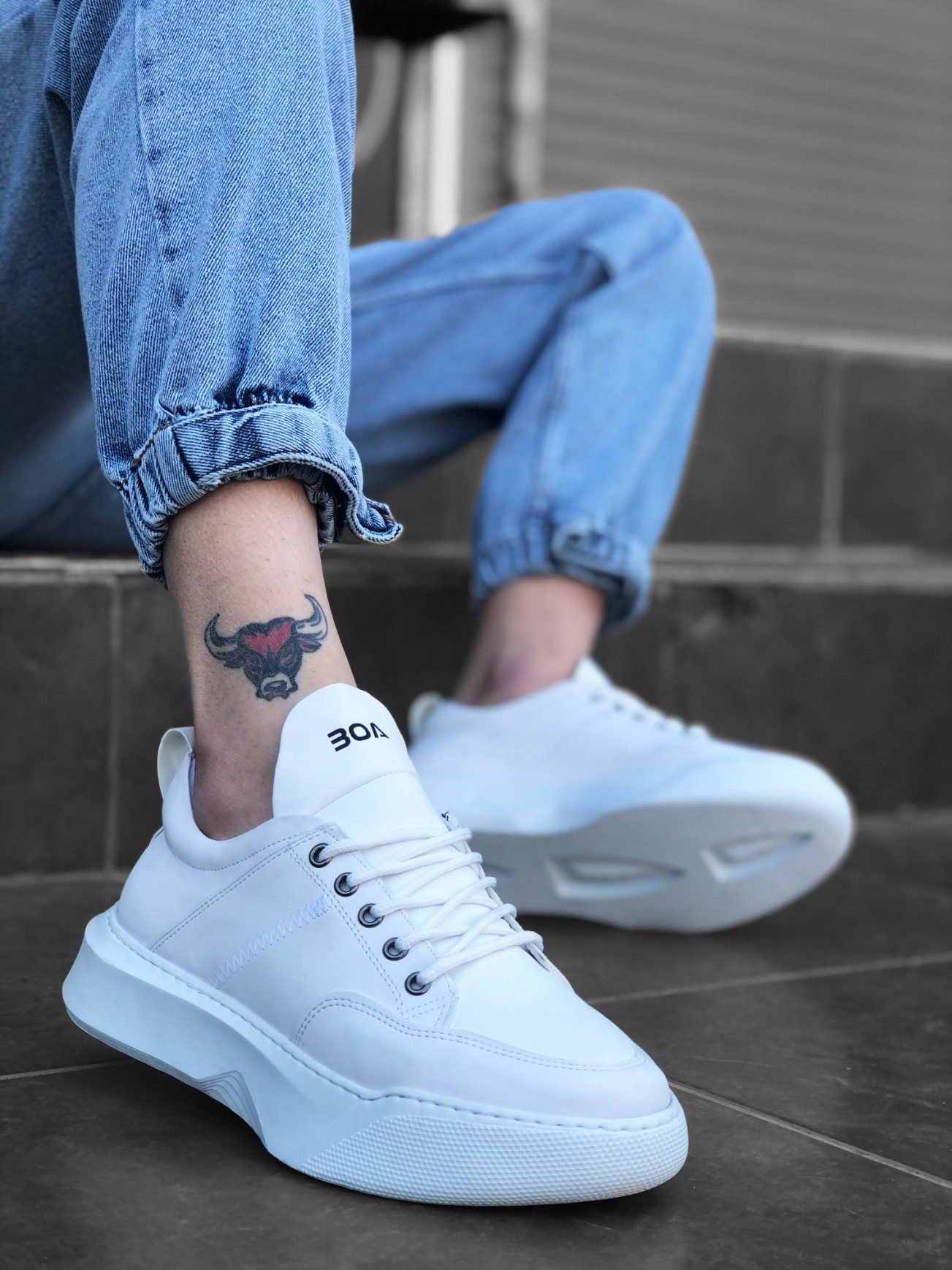 Lace-up Men's High Sole White Sneakers