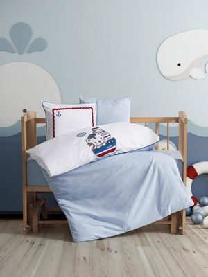 Punch Embroidered Baby Duvet Cover Set Miniyo Blue