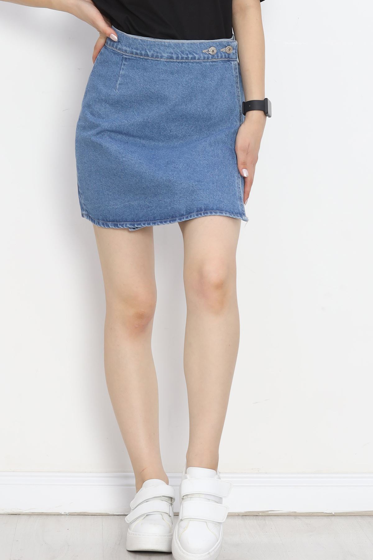 Denim Skirt with Slits Blue