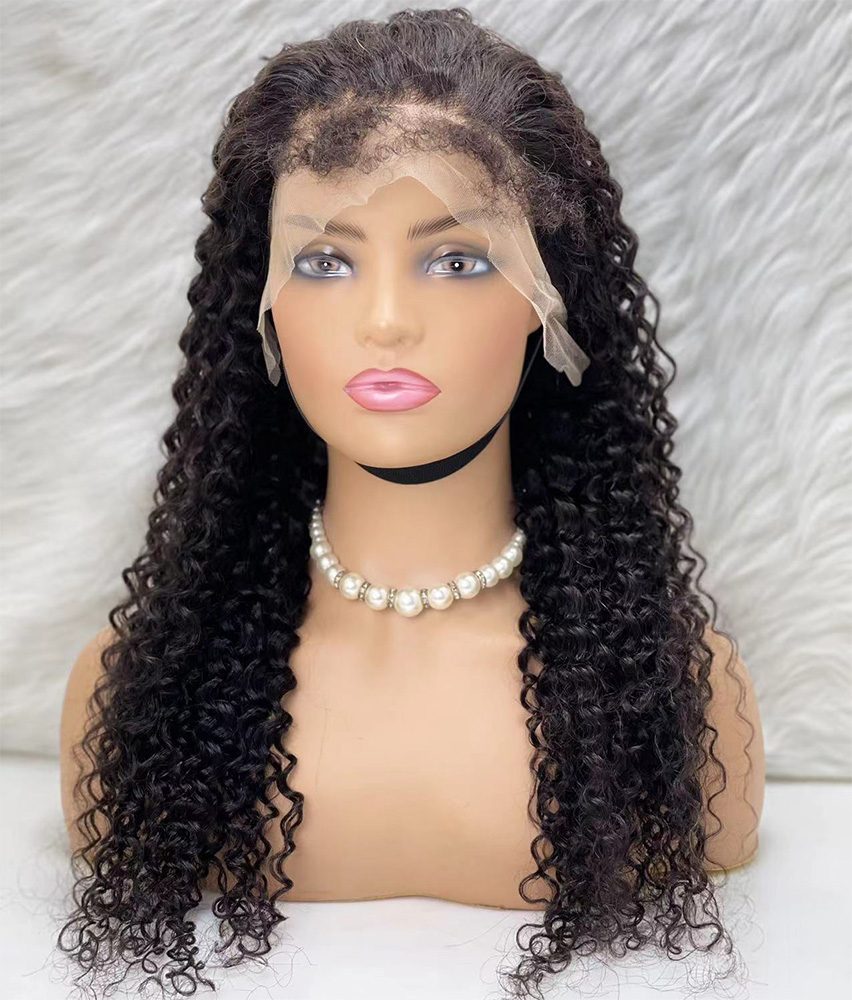 Real Hair Front Lace Tulle Wig / Water Wavy Look / Natural 60/65cm