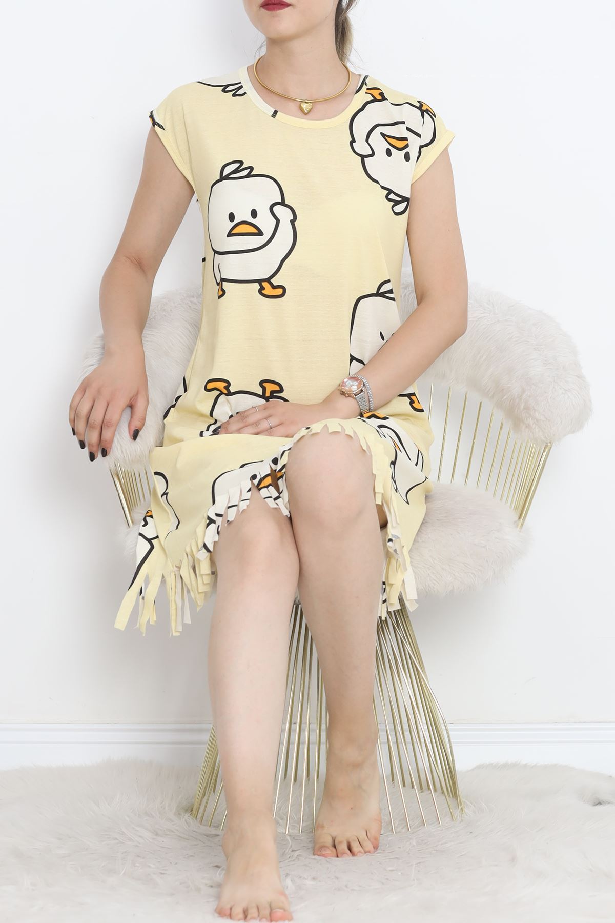 Printed Rotation Tassel Dress Light Yellow