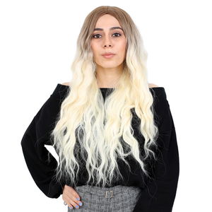 Kanekalon Fiber Synthetic Long Water Wavy Look Wig / Auburn / Platinum Ombré