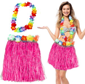 Hawaii Luau Aloha Pink Tassel 40 cm Skirt and Hawaii Necklace Set