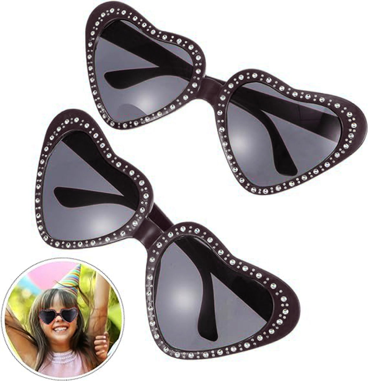 Heart Shaped Stones Party Glasses Black Color 6x16 cm