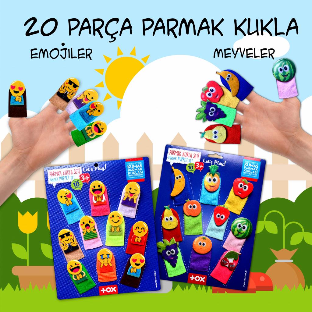 2 Sets - 20 Pieces Emojis and Fruits Finger Puppet