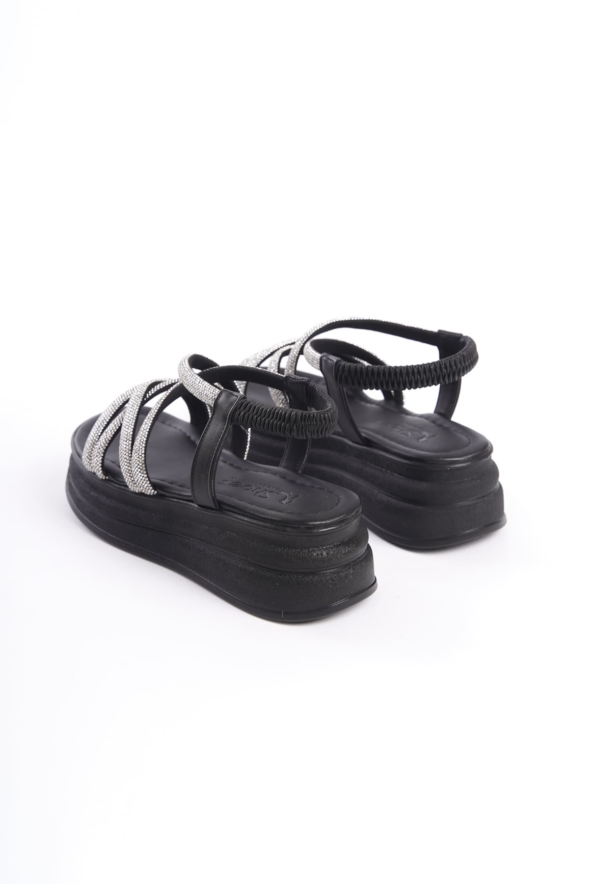 CLZ948 Rubberized Stone Stripe Orthopedic Sole Women's Sandals ST Black