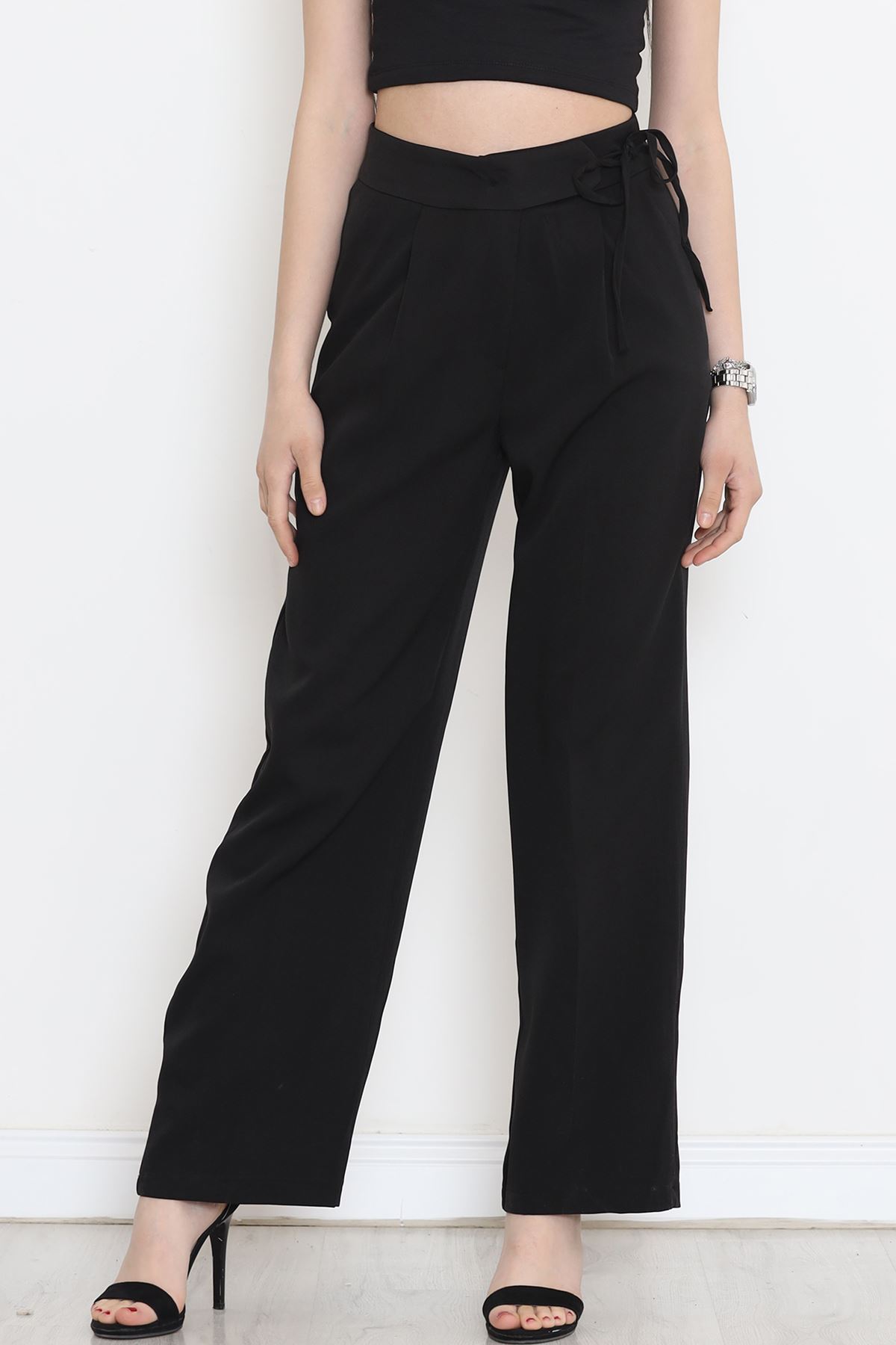 Palazzo Pants with Waist Ties Black