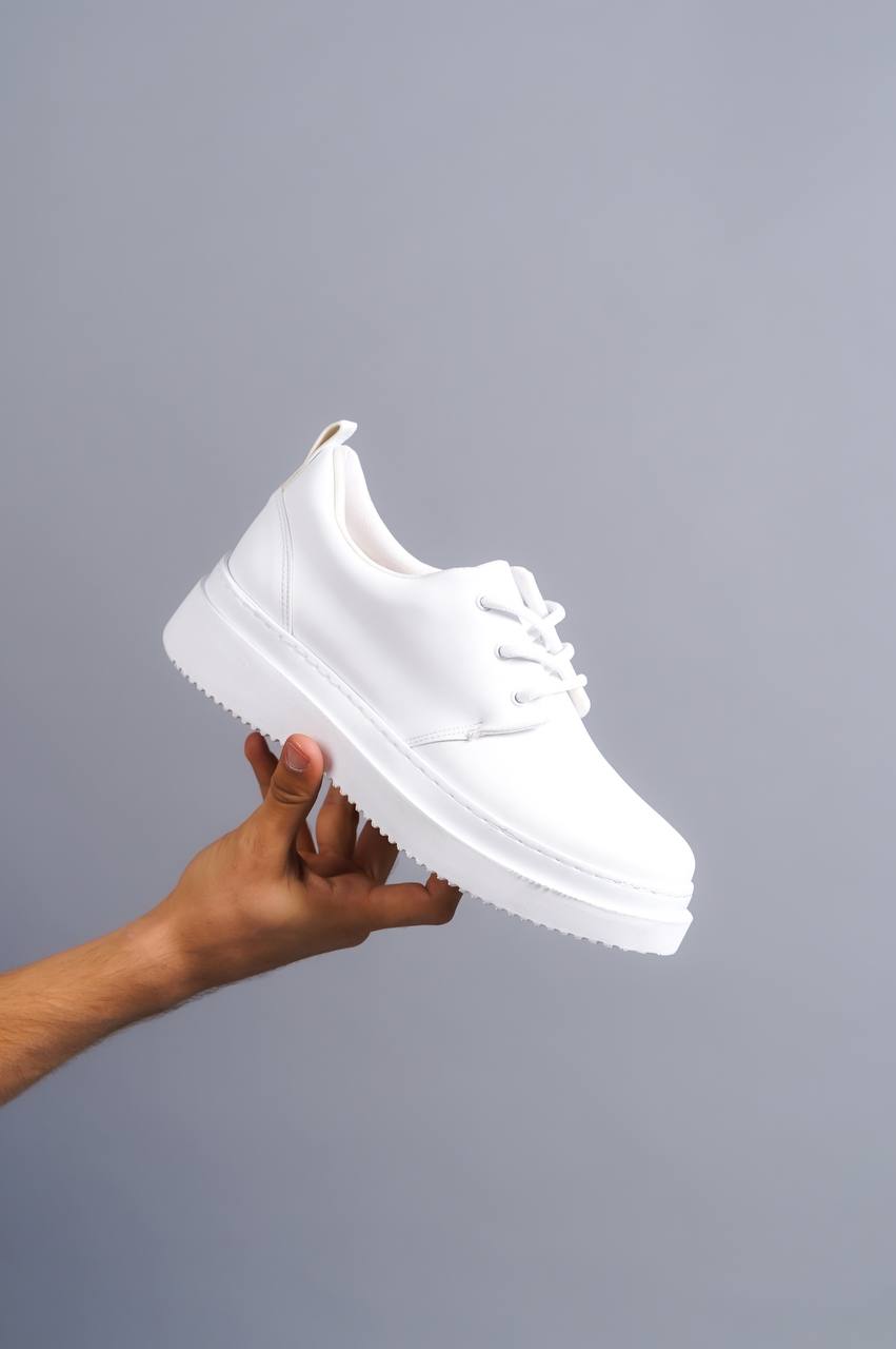 White Leather Lace-up Casual Men's Shoes