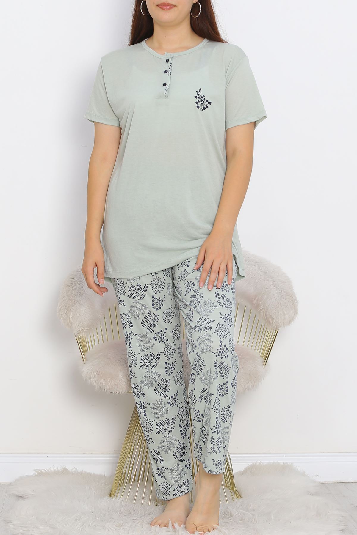 Battal Patented Polyviscose Pajama Set Lacimint