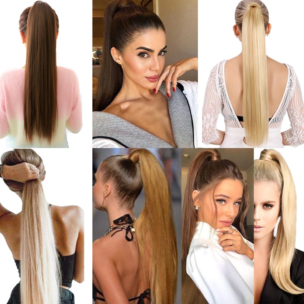 Tied Straight Ponytail / Auburn White Platinum Highlights