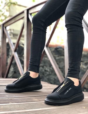 Thick High Sole Zipper Black Black Men's Shoes