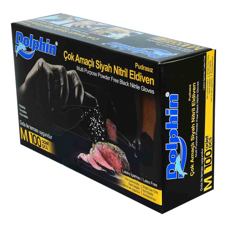 Powder Free Black Nitrile Gloves Medium (M) 100 Pack