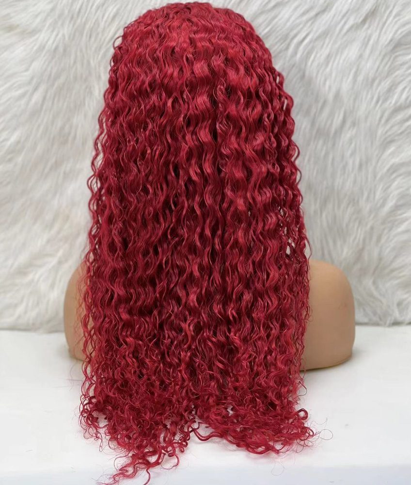 Real Hair Front Lace Tulle Wig / Water Wavy Look / Red 70/75cm