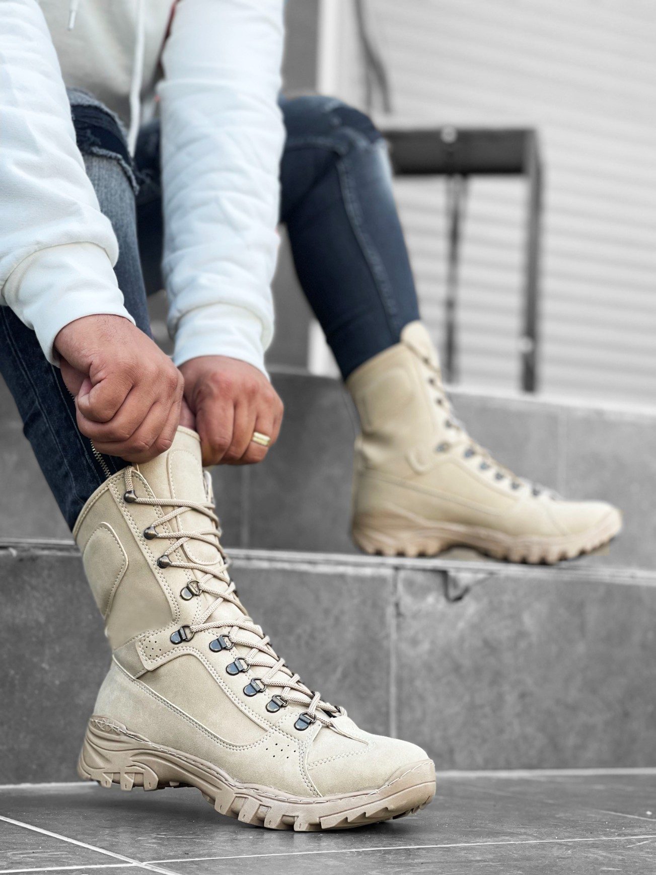 Lace-up Cream Military Postal Boots