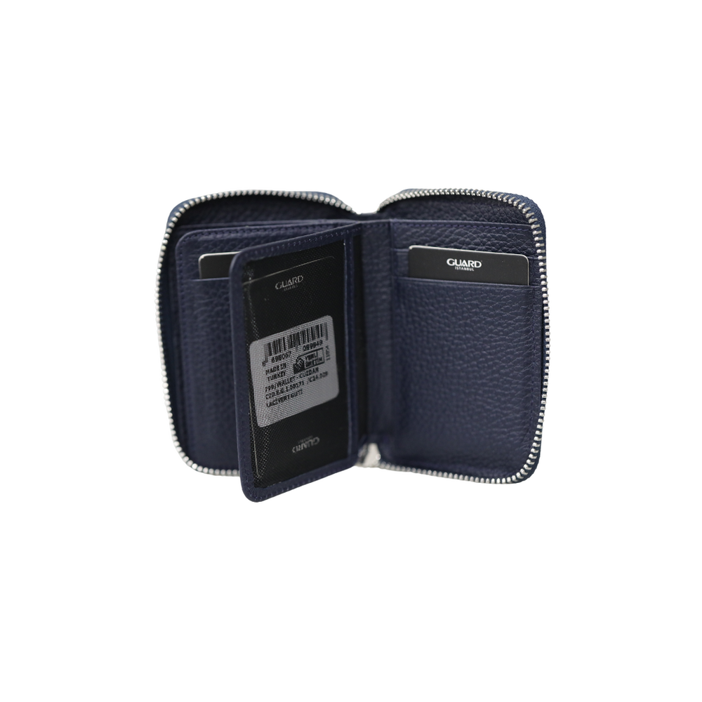 Navy Blue Leather Mini Wallet with Zipper