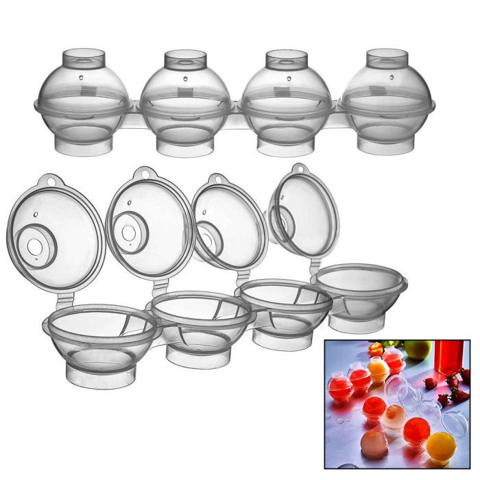 Horizontal 4-Compartment Sphere Ice Ball Mold with Top Filling - Round Ice Ball Maker