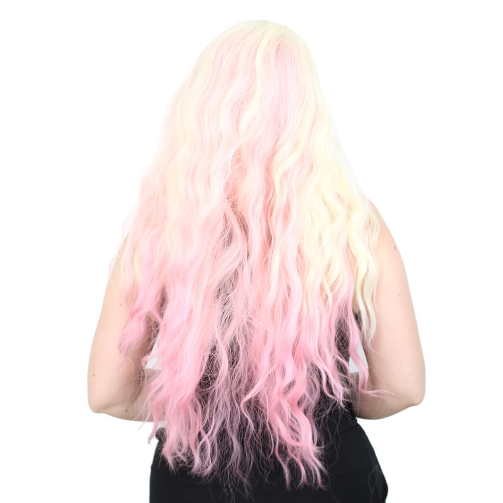 Kanekalon Fiber Synthetic Long Water Wavy Look Wig / Platinum / Pink Ombré