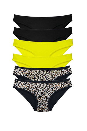 6 Pcs Lycra Women Slip Panties Leopard Black Yellow