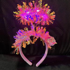 Pink Color Pink Glitter Tasseled Led Light Shiny Hologram Crown 25x12 cm