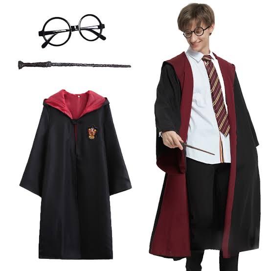 Harry Potter Gryffindor Hooded Kids Costume + Wand + Glasses Set 11-12 Years Old