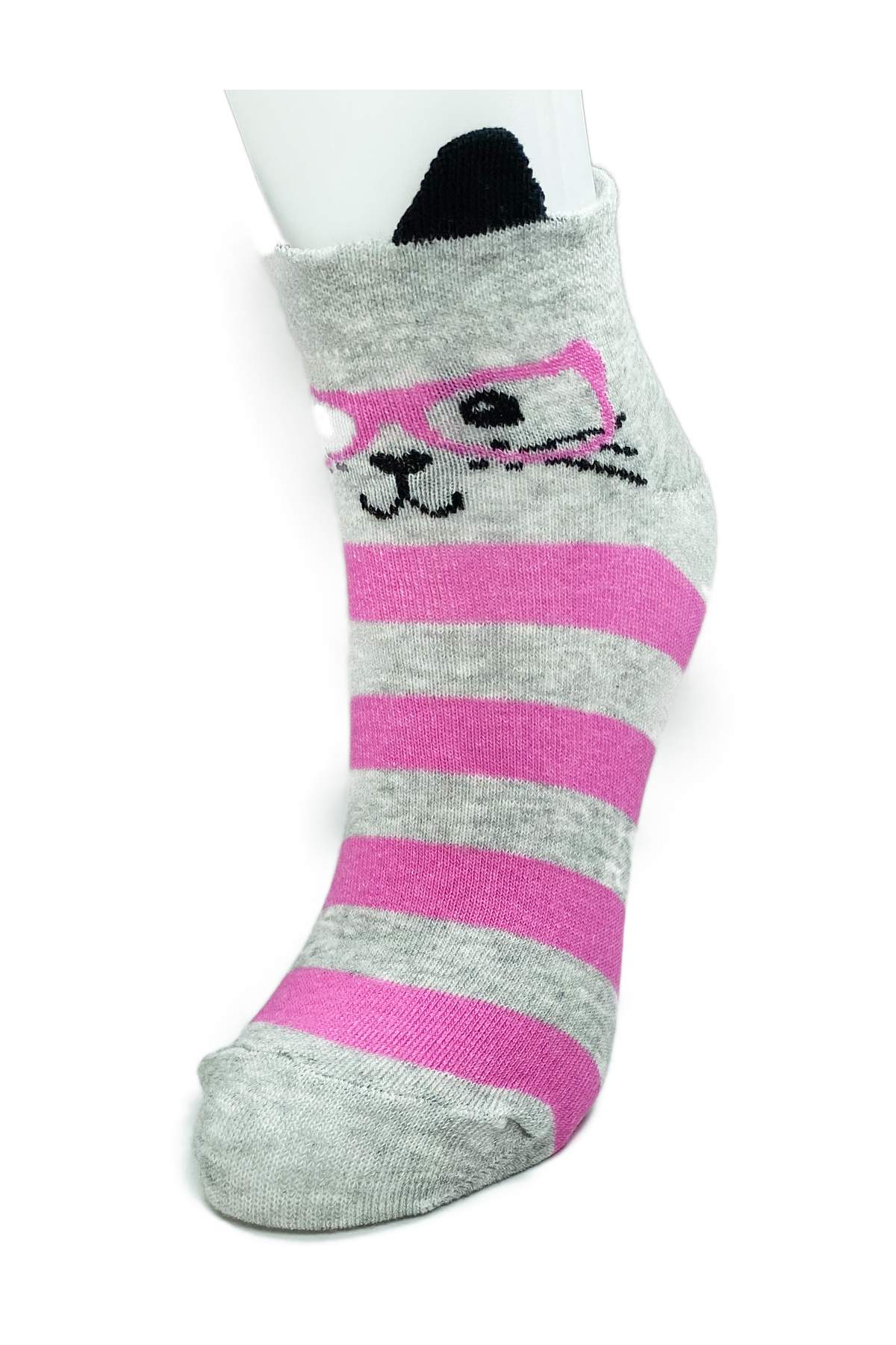 3 Pairs Cat Themed 3 Sizes Cotton Stretchy Women Ankle Socks with Ears