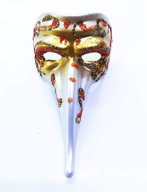 Venice Long Mask Magnet Made of Ceramic Material with Orange Color Embroidery