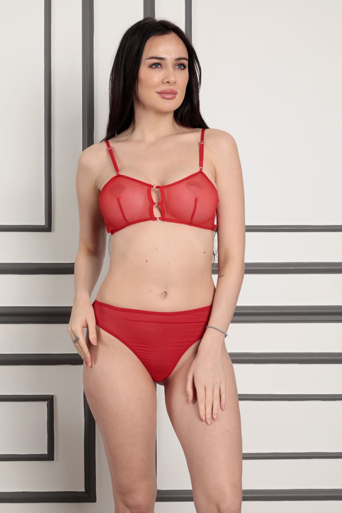 Red Tulle Bra Set