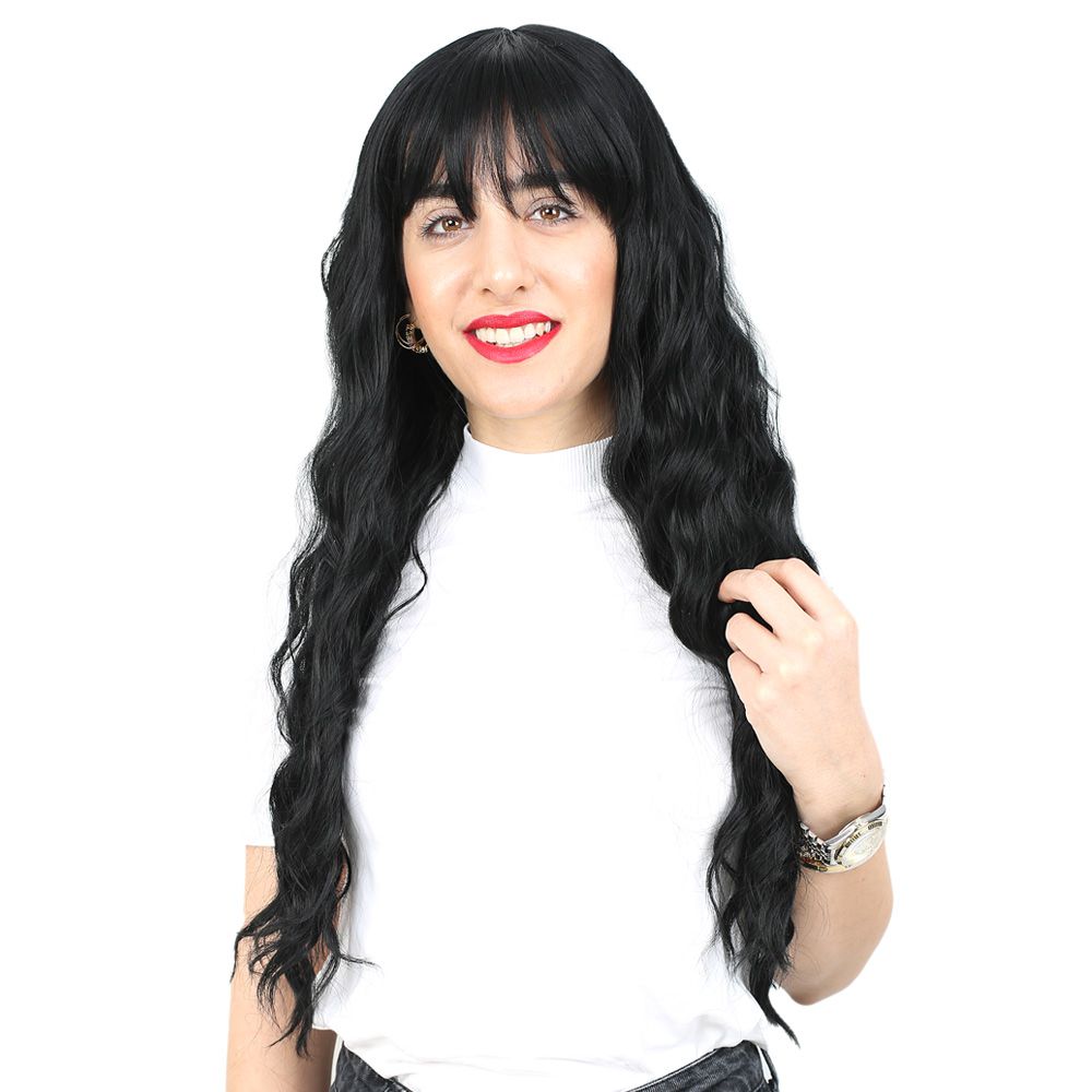 Kanekalon Fiber Synthetic Wig with Special Bangs Long Water Wavy Look / Black