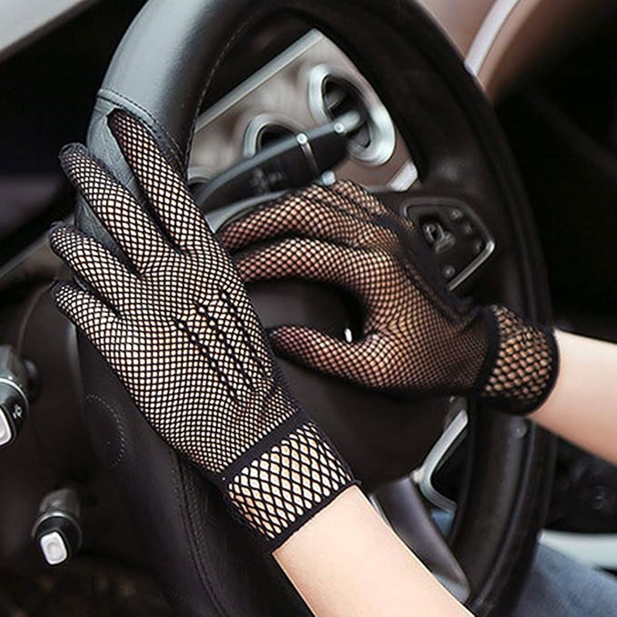 Black Color Lycra Mesh Gloves Fingered Knit Gloves Adult Size