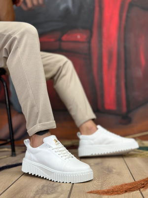 High Sole Skin White Lace-Up Men's Shoes