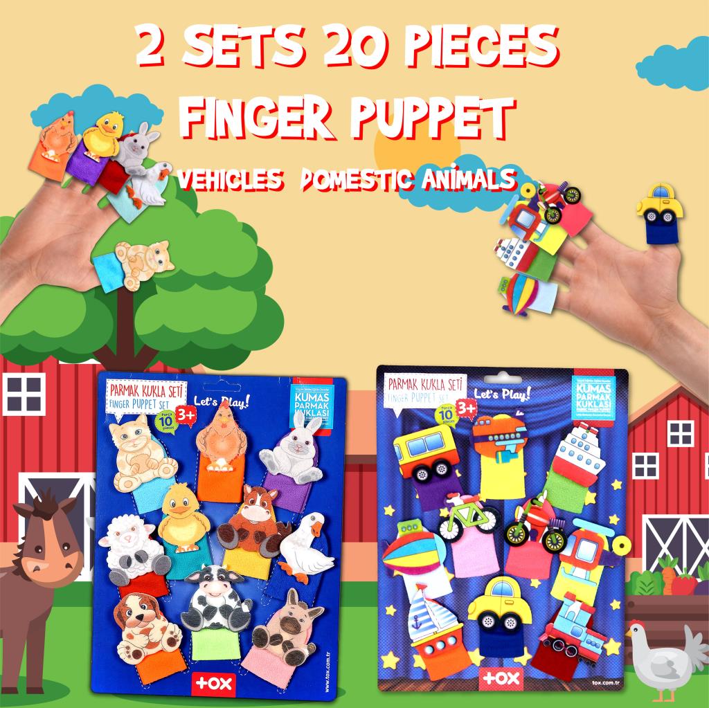 2 Sets - 20 Pieces Vehicles and Pets Finger Puppet