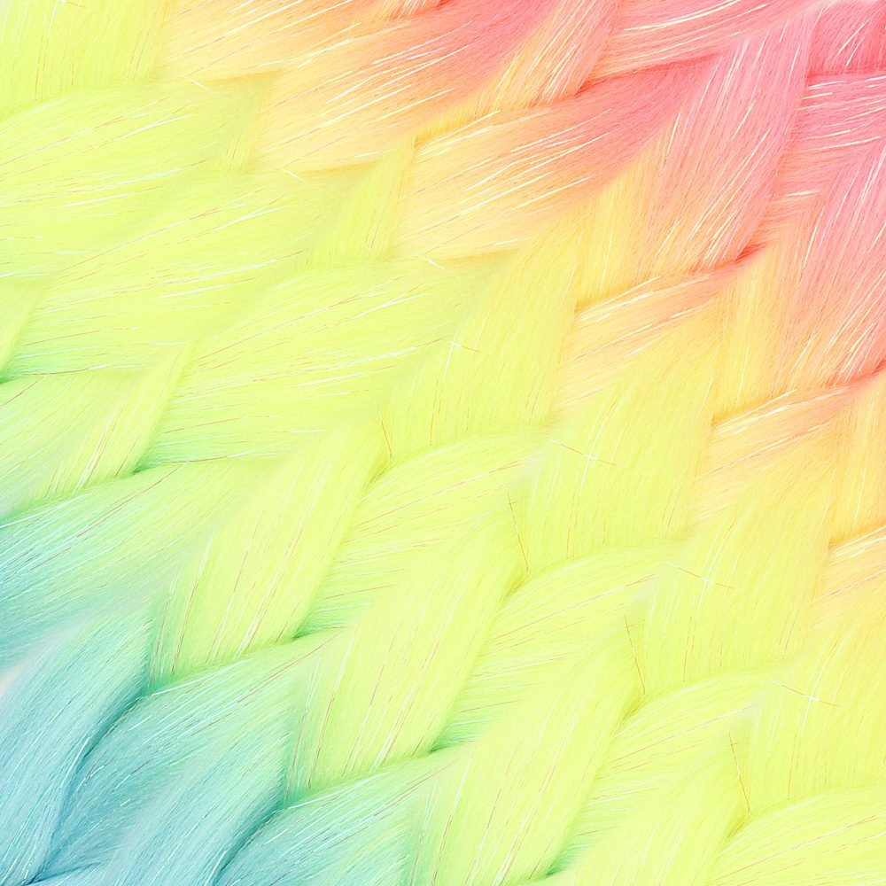 Silvery Fuchsia / Neon Yellow / Light Blue Color Transition Braided Hair 100 Gr.