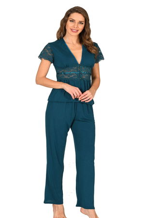 Petrol Green Combed Pajama Set