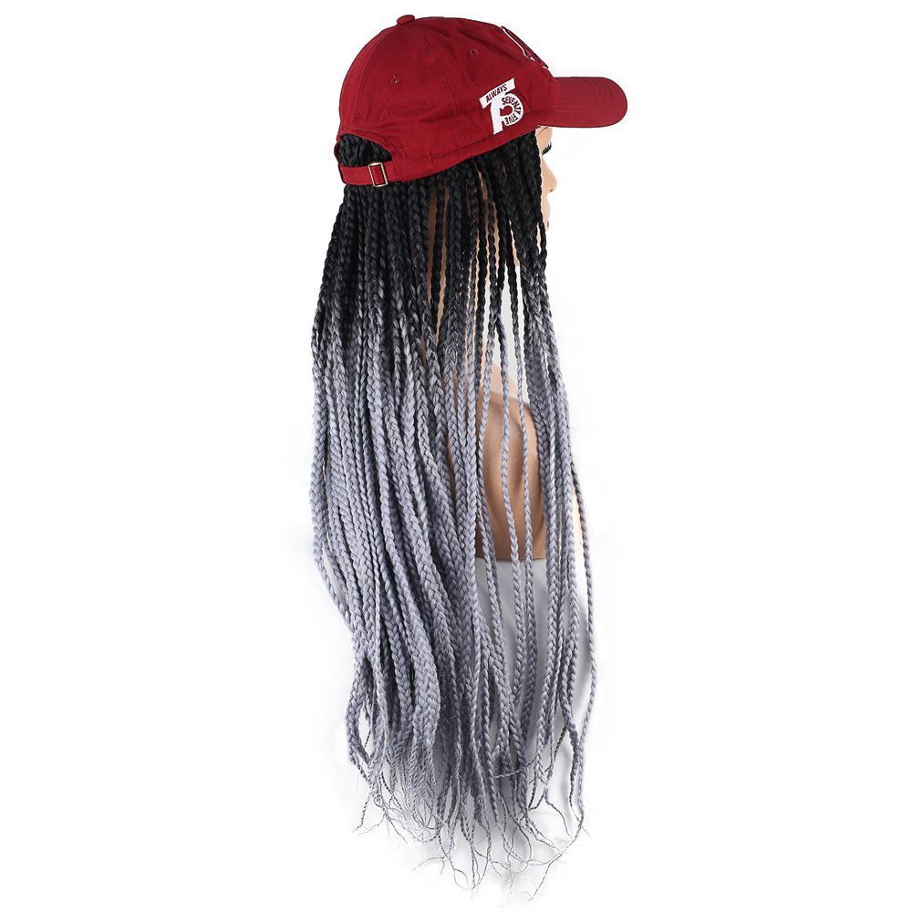 Burgundy Hat Look Mesh Wig / Black / Light Gray Ombré