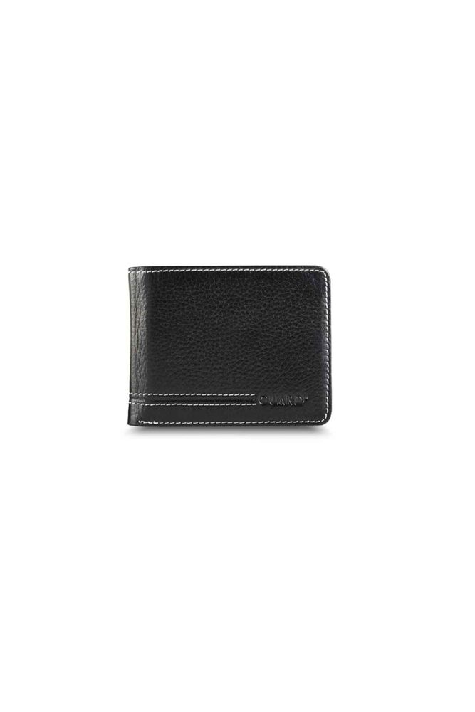 Black Leather Men's Wallet with Stitching Detail