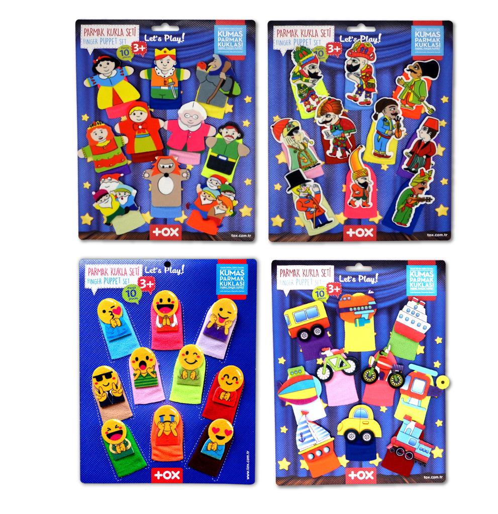 4 Set - 40 Pieces Fairy Tale Heroes, Emojis, Karagöz Hacivat and Vehicles Finger Puppet