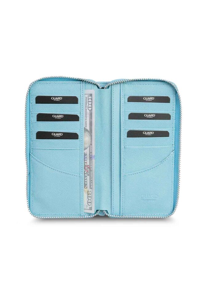 Turquoise Safiano Zippered Portfolio Wallet