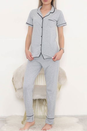 Pajama Set with Front Pocket Gray