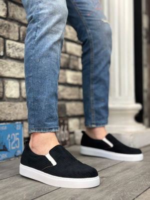 Unlaced Velvet Black White Sole Casual Men's Shoes