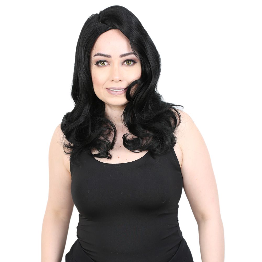 Kanekalon Fiber Synthetic Medium Wavy Wig without bangs / Black