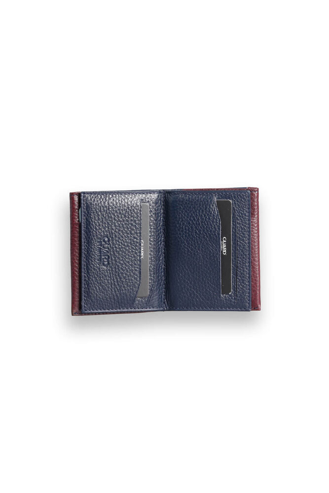 Navy Blue - Burgundy Genuine Leather Card Holder with Dual Color Compartments