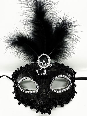 Black Color Sequin Sequin Feather Party Mask 17x20 cm