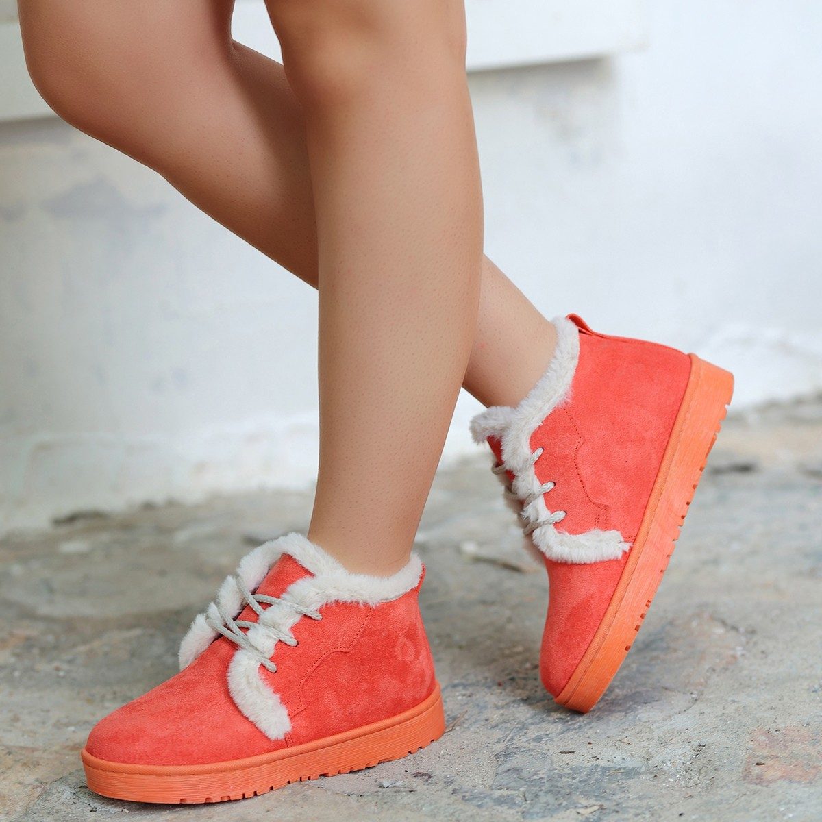 Orange Suede Lace-up Boots