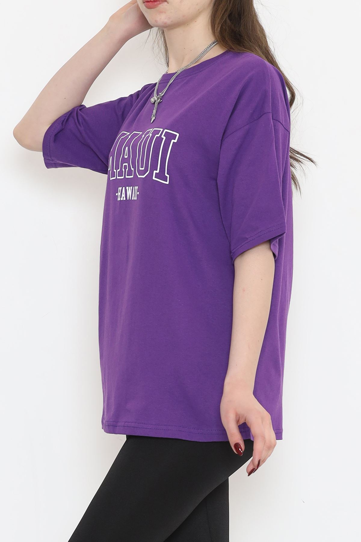 Printed Crew Neck T-Shirt Purple