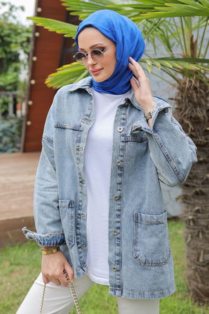 Jeans Jacket with Front Pockets Light Blue