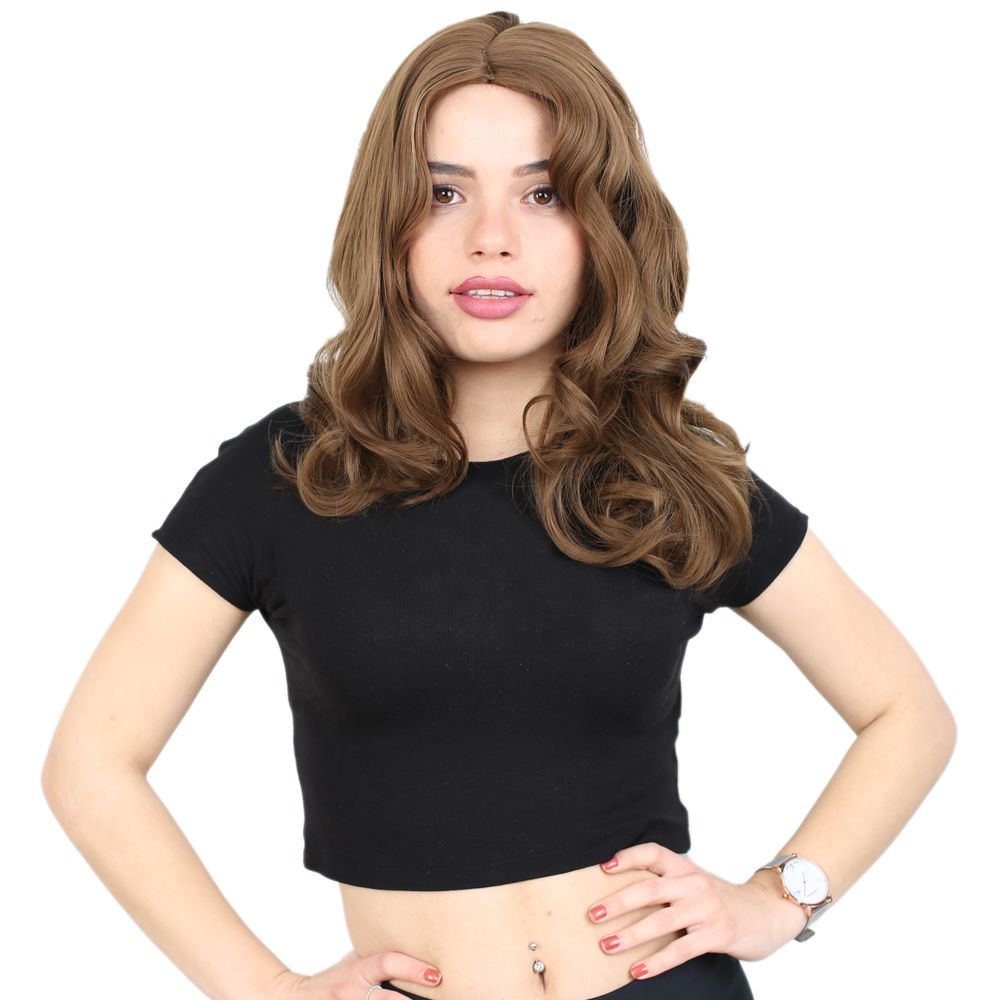 Kanekalon Fiber Synthetic Medium Wavy Wig without bangs / Auburn